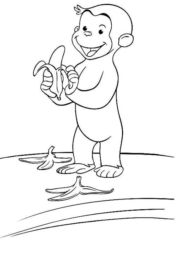 Coloring Pages | Curious George Eating Banana Coloring Page